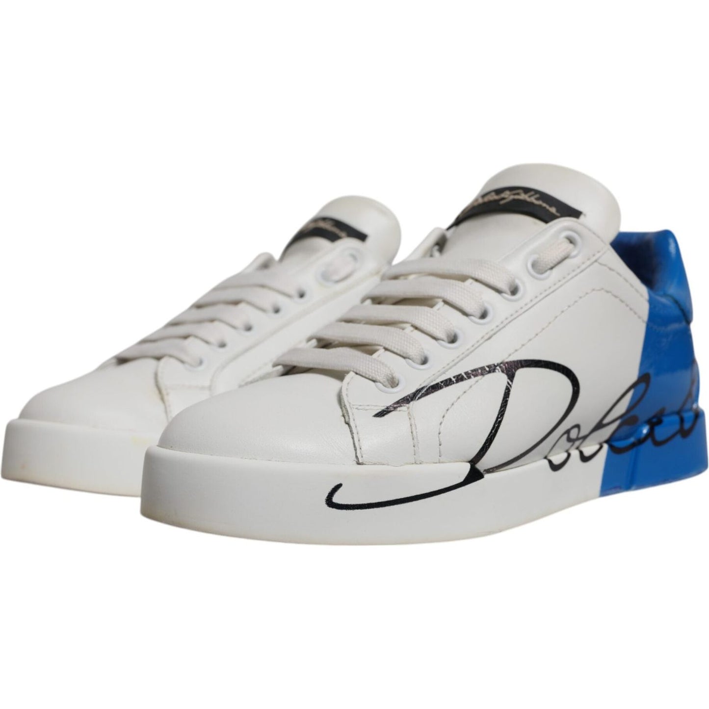 Dolce & Gabbana White Blue Logo Portofino Sneakers Shoes