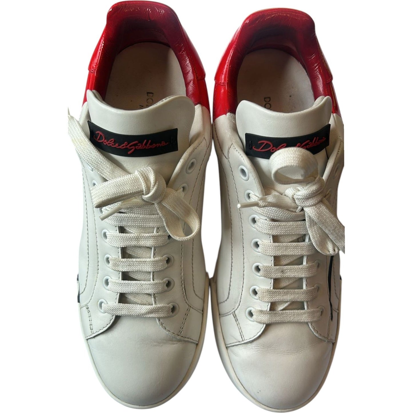 Dolce & Gabbana White Red Logo Portofino Sneakers Shoes