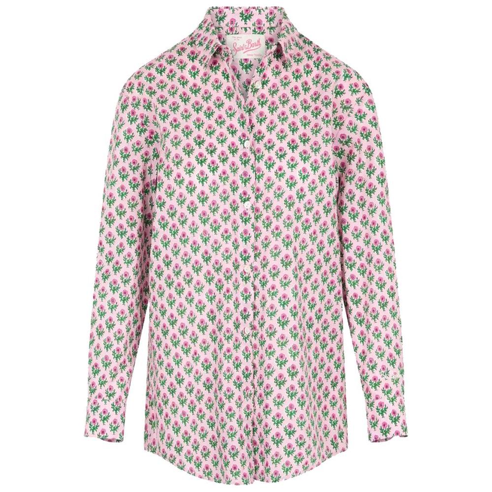 MC2 Saint Barth pink cotton shirt with floral print and mother-of-pearl buttons, long sleeves, buttoned cuffs, stylish and elegant.