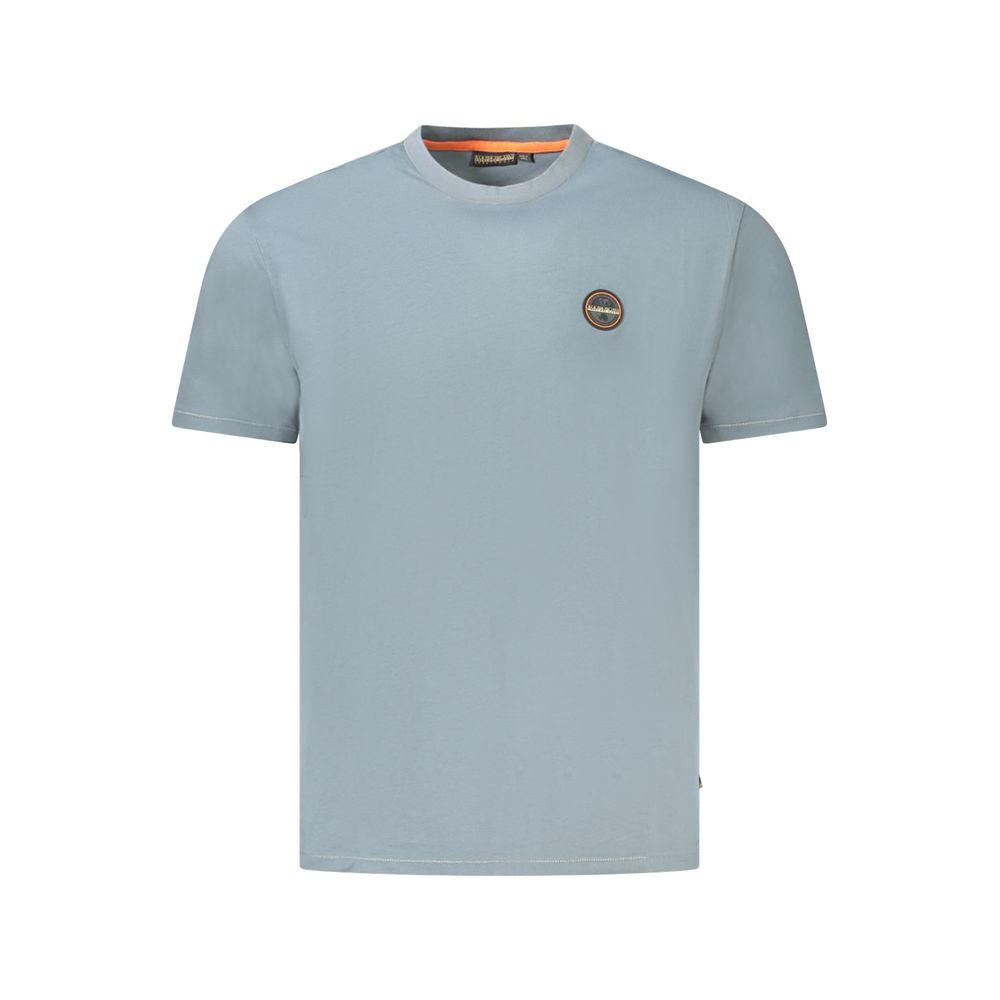 Napapijri gray cotton men's t-shirt with short sleeves and logo, made from organic cotton, offering comfort and casual sophistication.