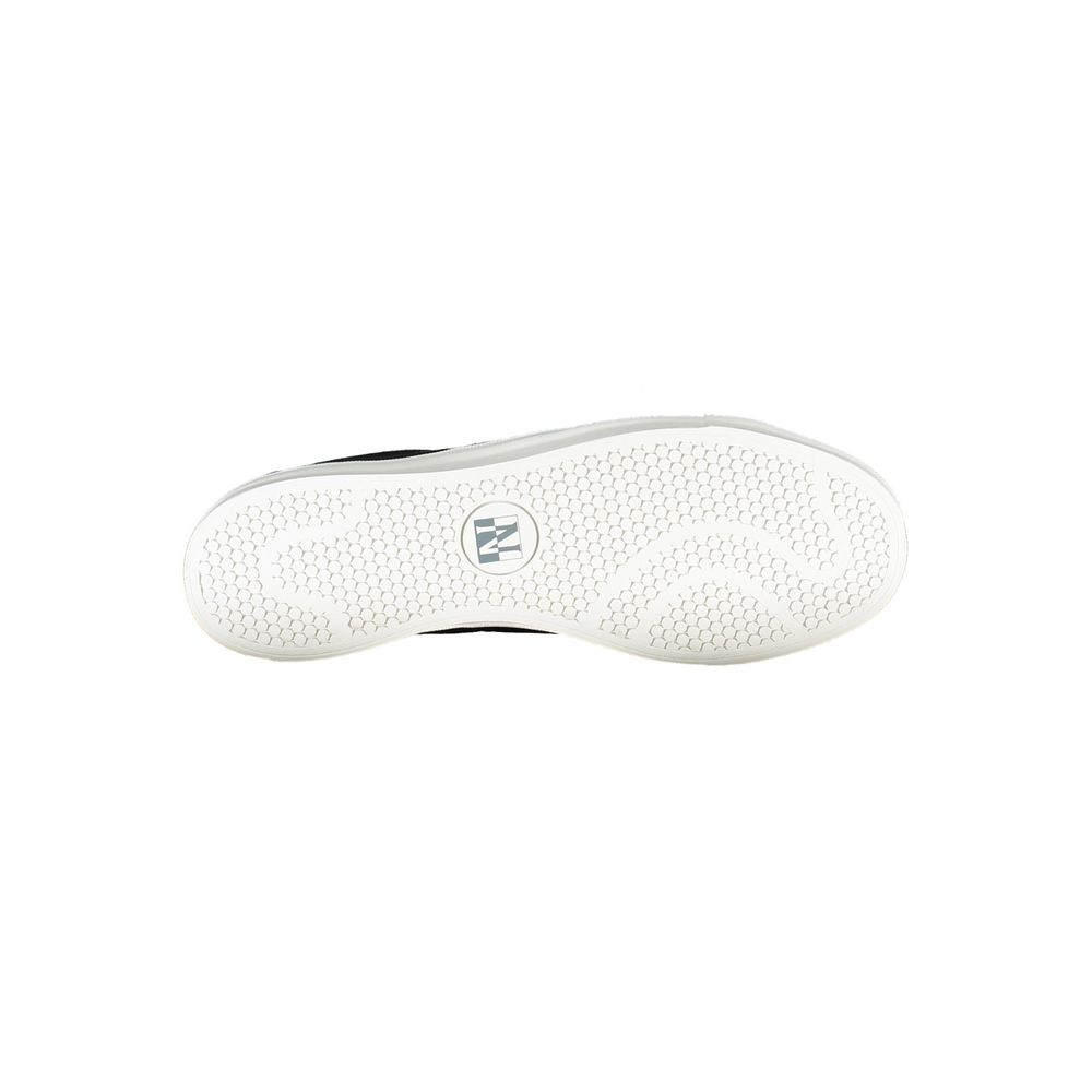 Outsole view of Napapijri black men's sneaker showing tread pattern and logo detail.