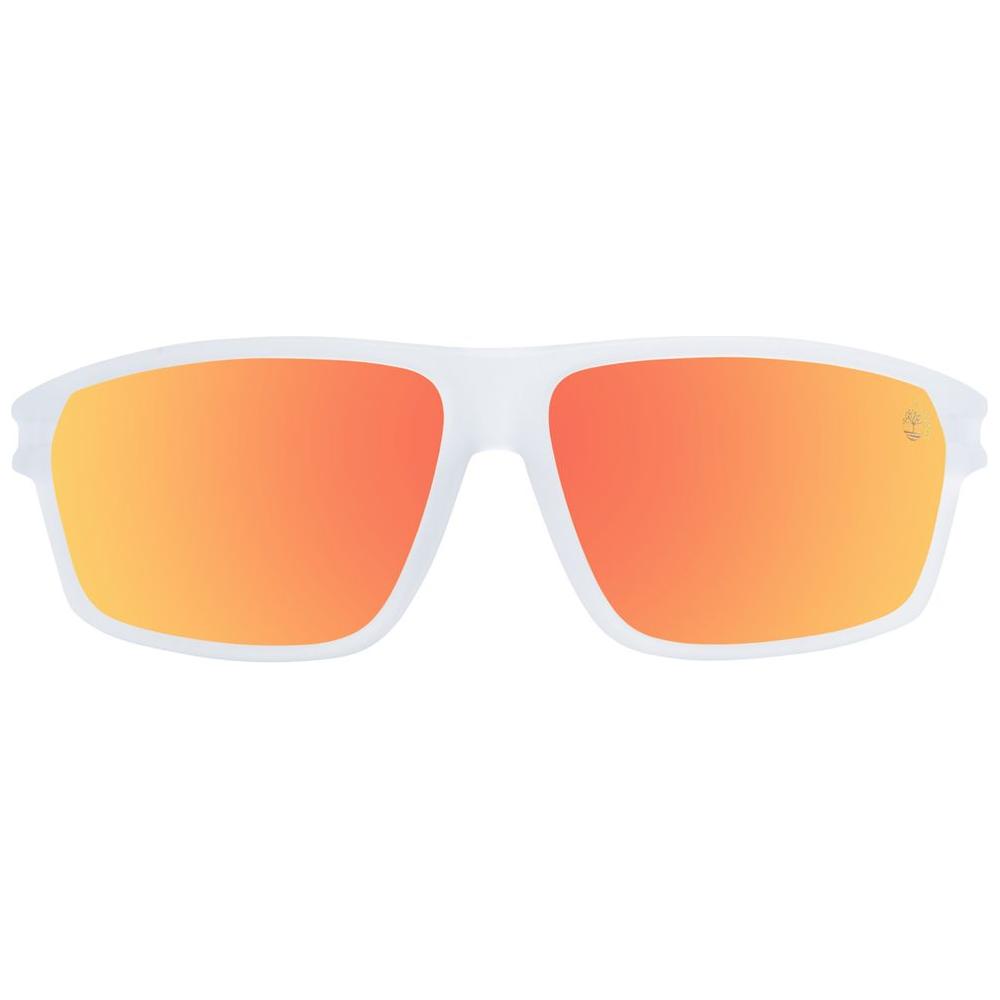Timberland white men sunglasses with polarized orange lenses and full-rim plastic frame, size 63-13-135.