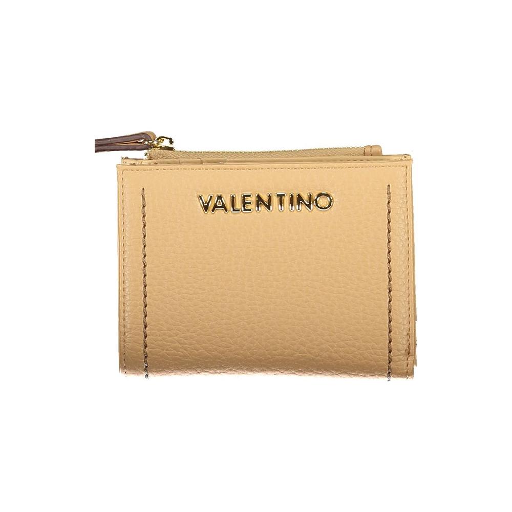 Valentino Bags Beige Women's Wallet showcasing elegance with zip coin purse and card slots, featuring luxury branding.