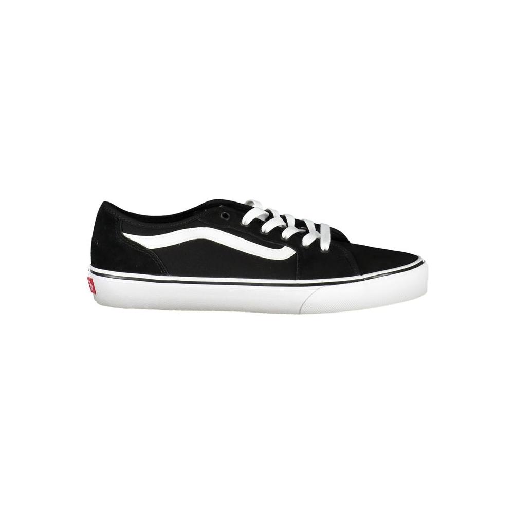 Vans black polyester sneaker with laces, contrast details, and logo, perfect for sports and stylish footwear enthusiasts.