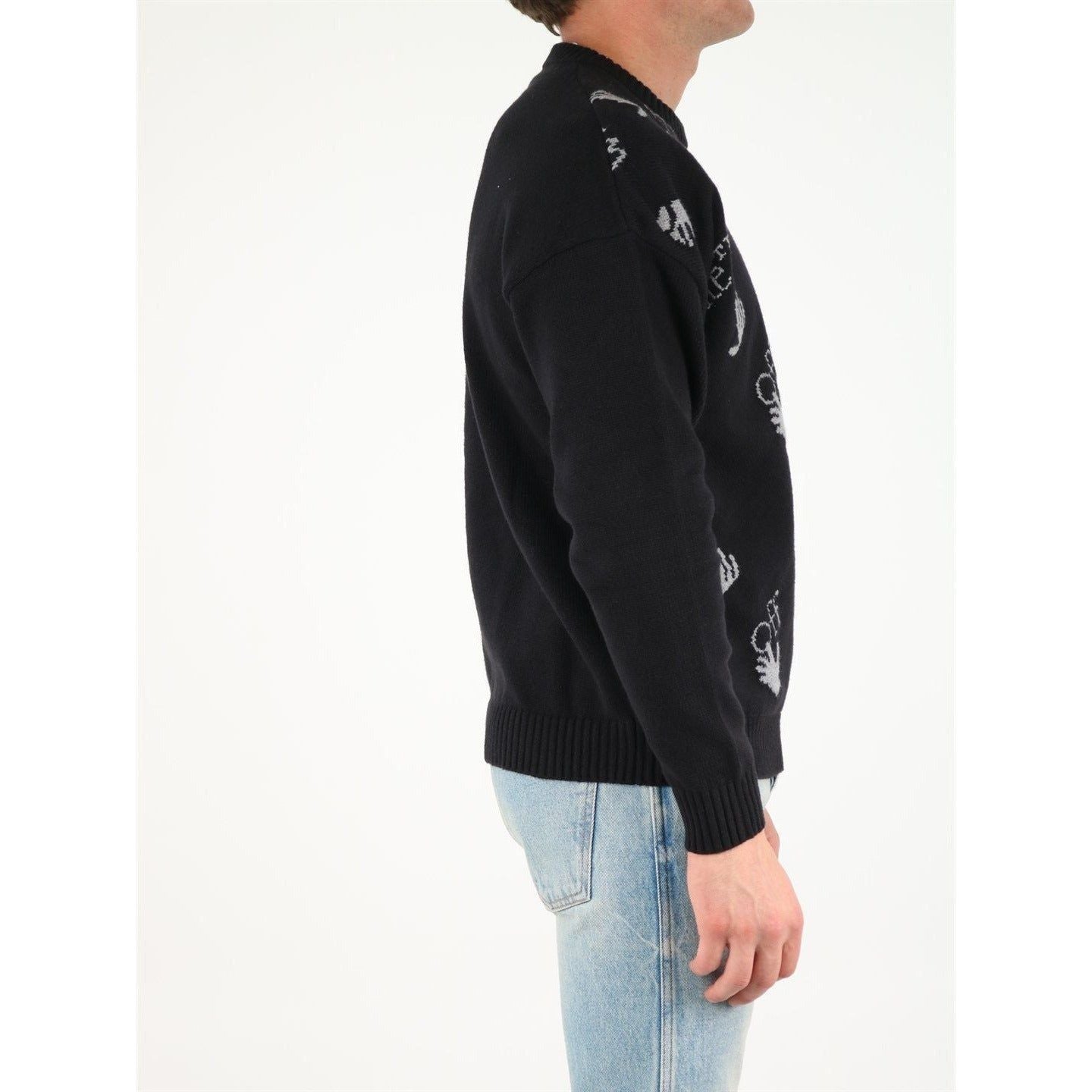Off-White c/o Virgil Abloh All-Over Logo Crewneck Men's Sweater MAN KNITWEAR OFF-WHITE Black
