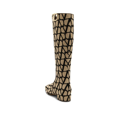 Valentino Garavani Beige Canvas Flat Boots