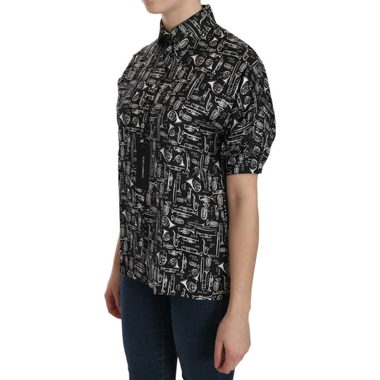 Dolce & Gabbana Elegant Musical Instrument Silk Top Dolce & Gabbana Rosy Brown