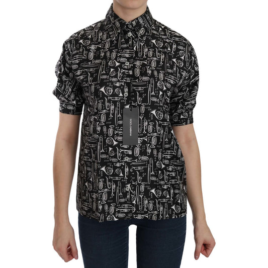 Dolce & Gabbana Elegant Musical Instrument Silk Top Dolce & Gabbana Rosy Brown