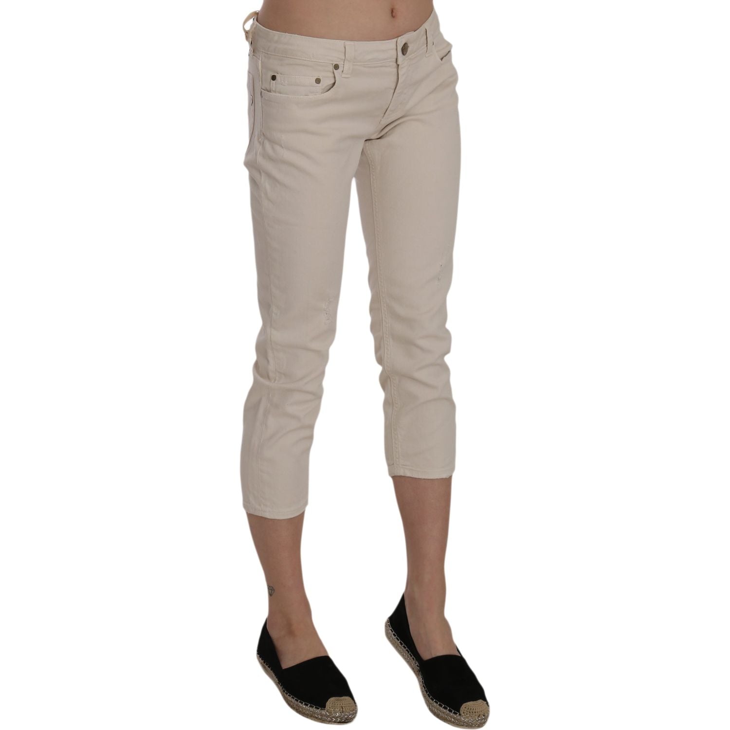 Dondup Beige Cotton Stretch Low Waist Skinny Cropped Capri Jeans