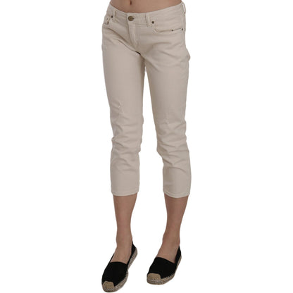 Dondup Beige Cotton Stretch Low Waist Skinny Cropped Capri Jeans Jeans & Pants