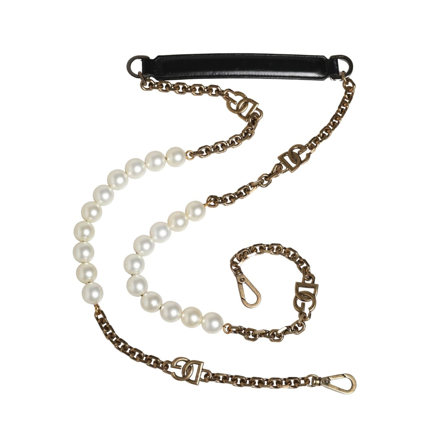 Dolce & Gabbana Black Leather Gold Chain Bag Accessory Shoulder Strap