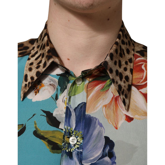 Dolce & Gabbana Multicolor Floral Animal Print Collared Shirt