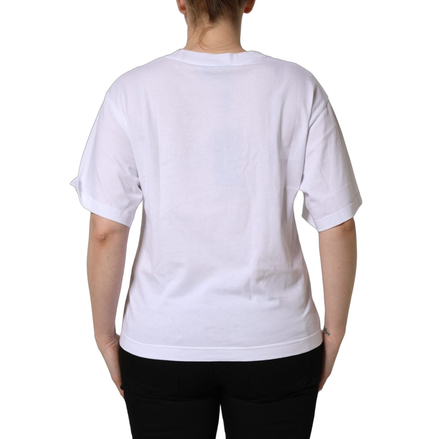 Dolce & Gabbana White Cotton DG Logo Patch Crew Neck T-shirt