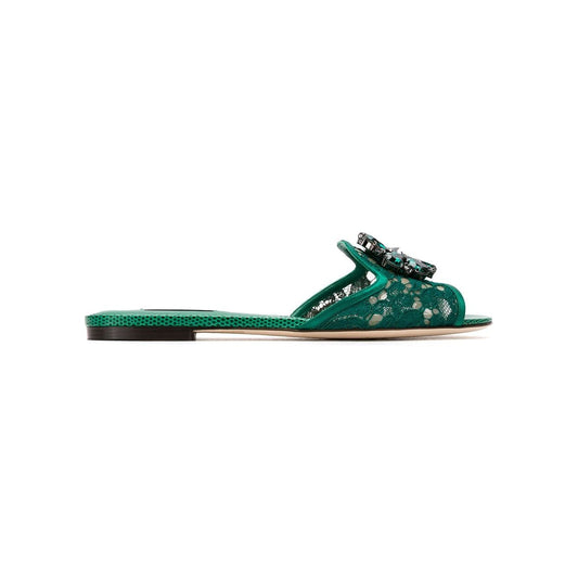 Dolce & Gabbana Slippers in lace with crystals Sandals Dolce & Gabbana Dark Slate Gray