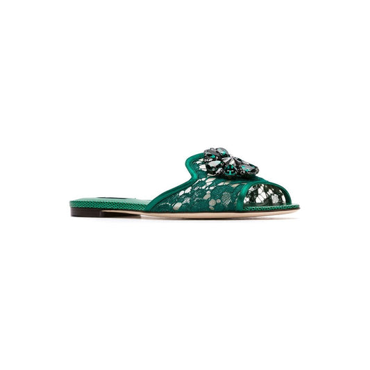 Dolce & Gabbana Slippers in lace with crystals Sandals Dolce & Gabbana Light Gray