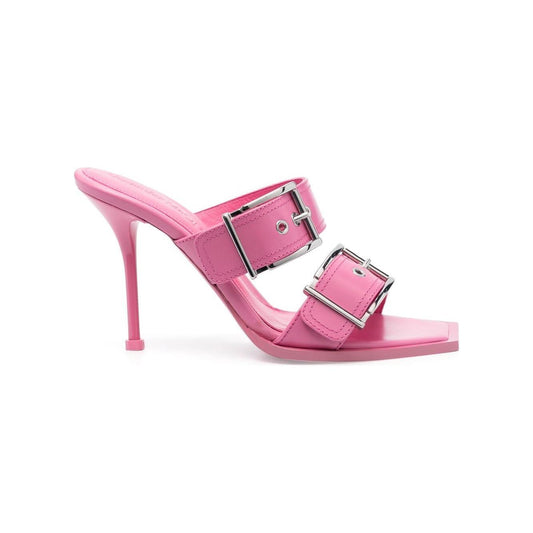 Alexander McQueen 100mm Buckle Leather Sandals Sandals Alexander Mcqueen Pale Violet Red