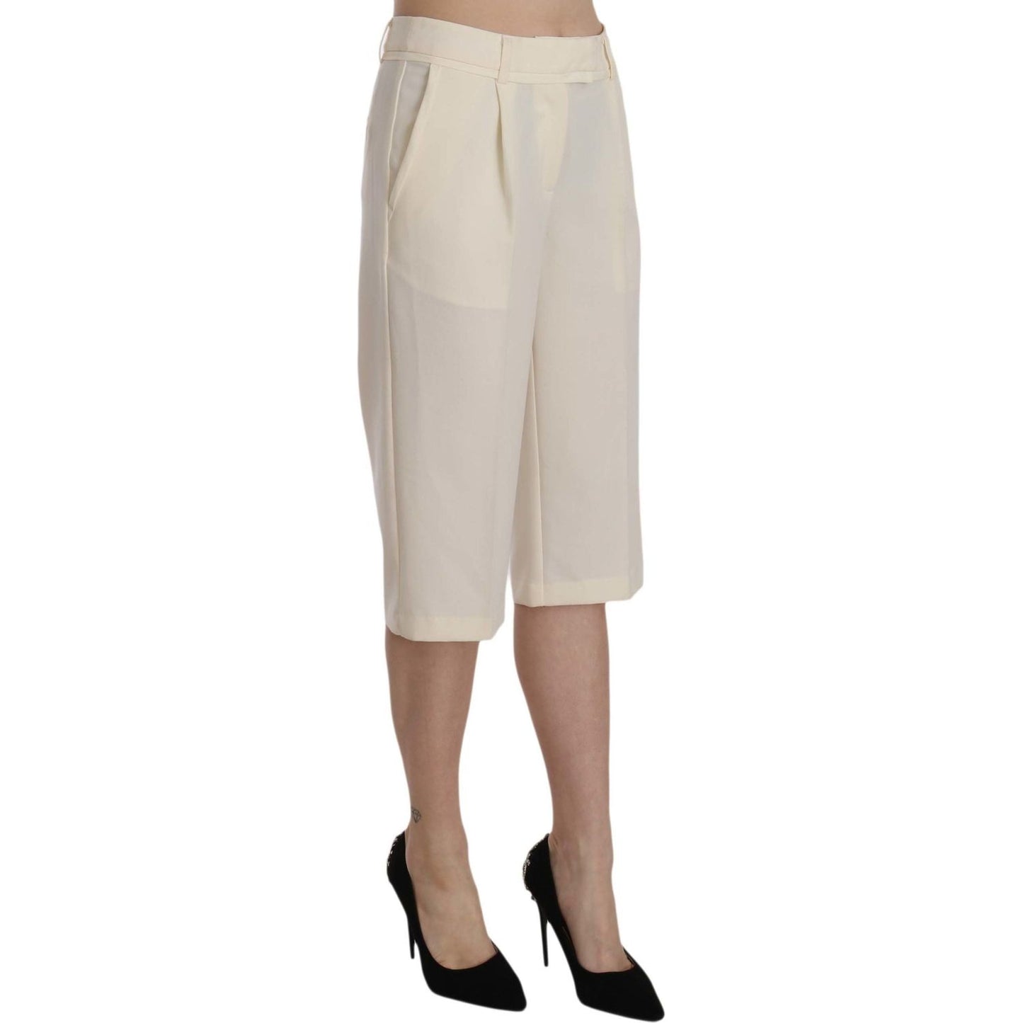 Silvian Heach Cream Mid Waist Cotton Straight Cropped Pants
