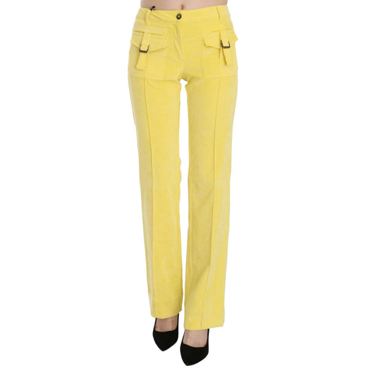 Just Cavalli Yellow Corduroy Mid Waist Straight Trousers Pants