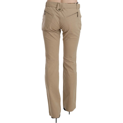 Just Cavalli Beige Cotton Mid Waist Straight Trousers Pants Jeans & Pants