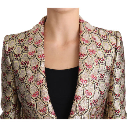 Dolce & Gabbana Gold Floral Sequined Blazer Coat Jacket Coats & Jackets