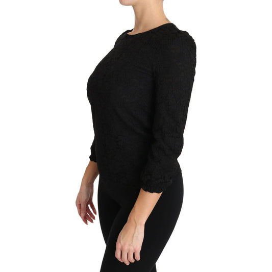 Dolce & Gabbana Elegant Black Floral Crewneck Blouse Dolce & Gabbana Tan