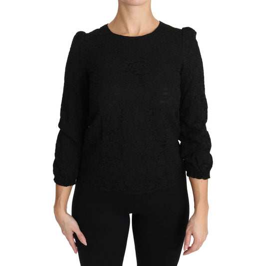 Dolce & Gabbana Elegant Black Floral Crewneck Blouse Dolce & Gabbana Black