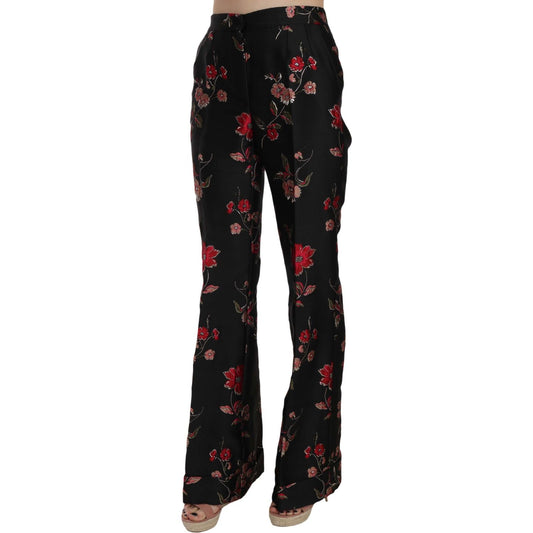 Dolce & Gabbana Elegant Floral Print Boot Cut Trousers Dolce & Gabbana Black