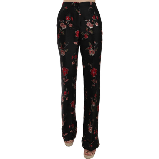 Dolce & Gabbana Elegant Floral Print Boot Cut Trousers Dolce & Gabbana Black