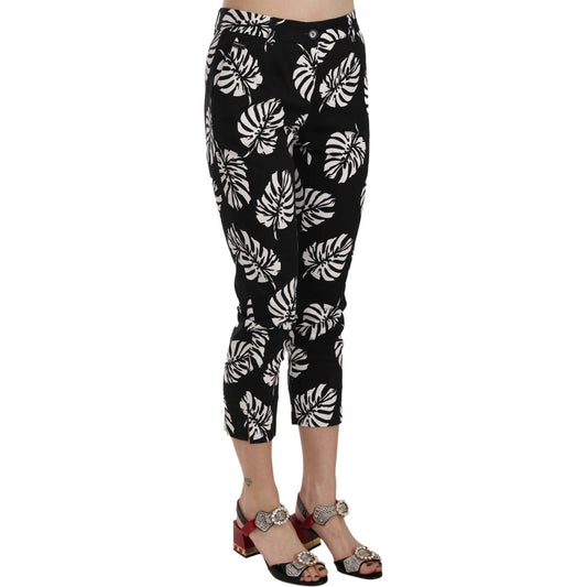 Dolce & Gabbana Elegant Skinny Capri With Palm Print Jeans & Pants Dolce & Gabbana Dark Gray