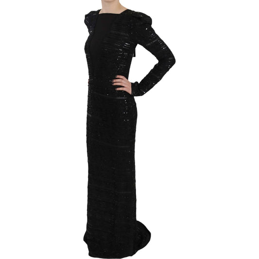 John Richmond Black Silk Sheath Maxi Dress with Sequins John Richmond Black