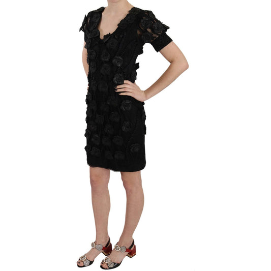 John Richmond Elegant Black Sheath Silk Dress John Richmond Rosy Brown