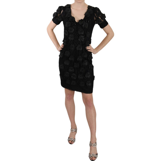 John Richmond Elegant Black Sheath Silk Dress John Richmond Rosy Brown