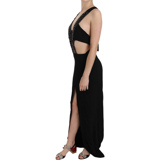 John Richmond Elegant Flare Maxi Evening Dress with Crystal Accents Dresses John Richmond Rosy Brown