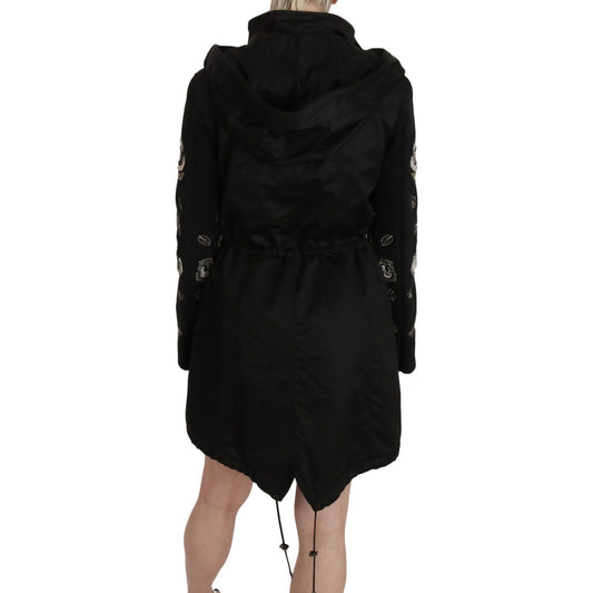 John Richmond Elegant Black Beaded Parka Jacket for Women Coats & Jackets John Richmond Black