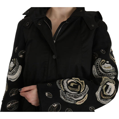 John Richmond Floral Sequined Beaded Hooded Jacket Coat Coats & Jackets
