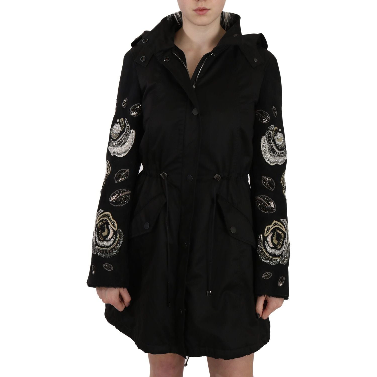 John Richmond Floral Sequined Beaded Hooded Jacket Coat