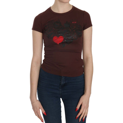 Exte Brown Hearts Short Sleeve Casual T-shirt Top