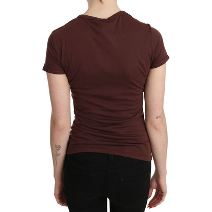Exte Brown Hearts Printed Round Neck T-shirt Top