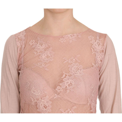 PINK MEMORIES Pink Lace See Through Long Sleeve Top Blouse