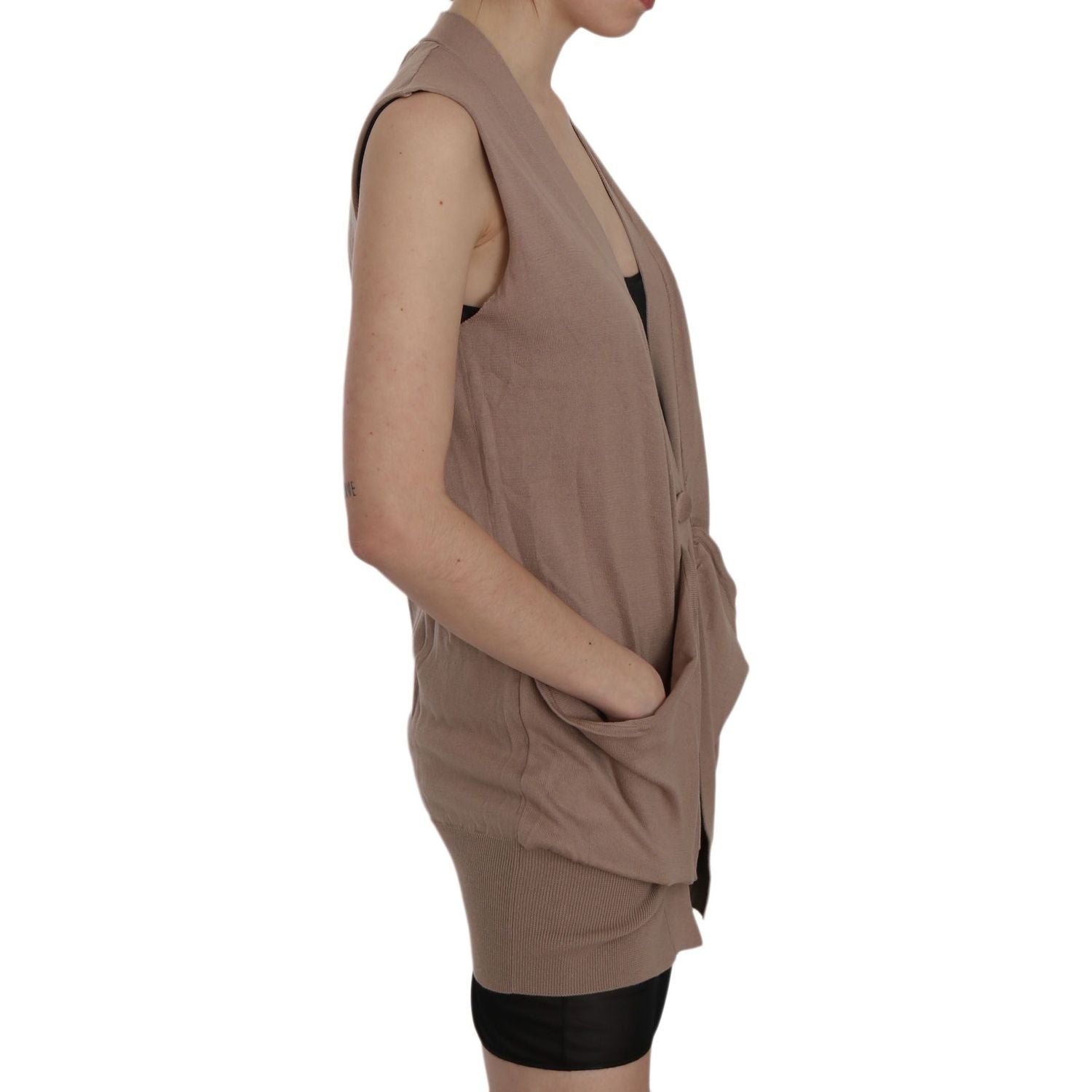 PINK MEMORIES Brown 100% Cotton Sleeveless Cardigan Top Vest