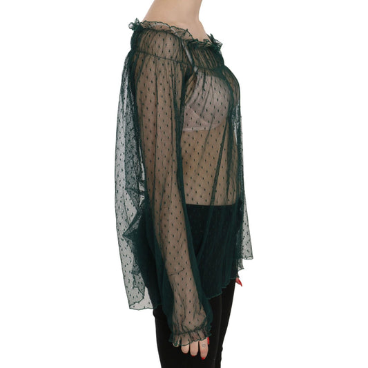 PINK MEMORIES Elegant Green Mesh Long Sleeve Top PINK MEMORIES Dark Slate Gray