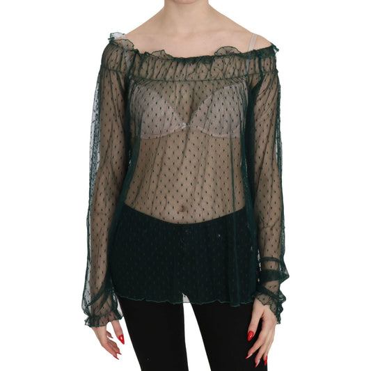 PINK MEMORIES Elegant Green Mesh Long Sleeve Top PINK MEMORIES Dark Slate Gray