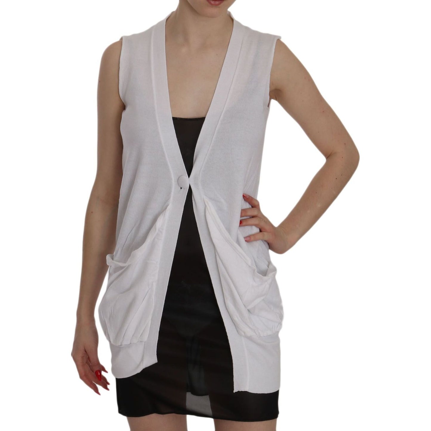 PINK MEMORIES White 100% Cotton Sleeveless Cardigan Top Vest