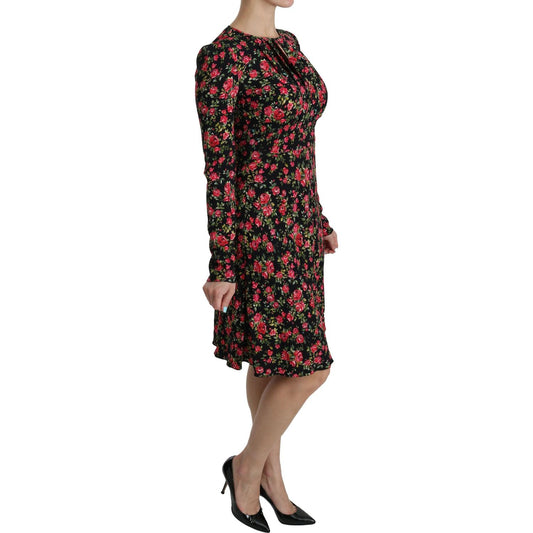 Dolce & Gabbana Floral A-Line Viscose Knee Length Dress Dolce & Gabbana Black