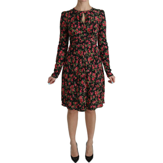 Dolce & Gabbana Floral A-Line Viscose Knee Length Dress Dolce & Gabbana Black