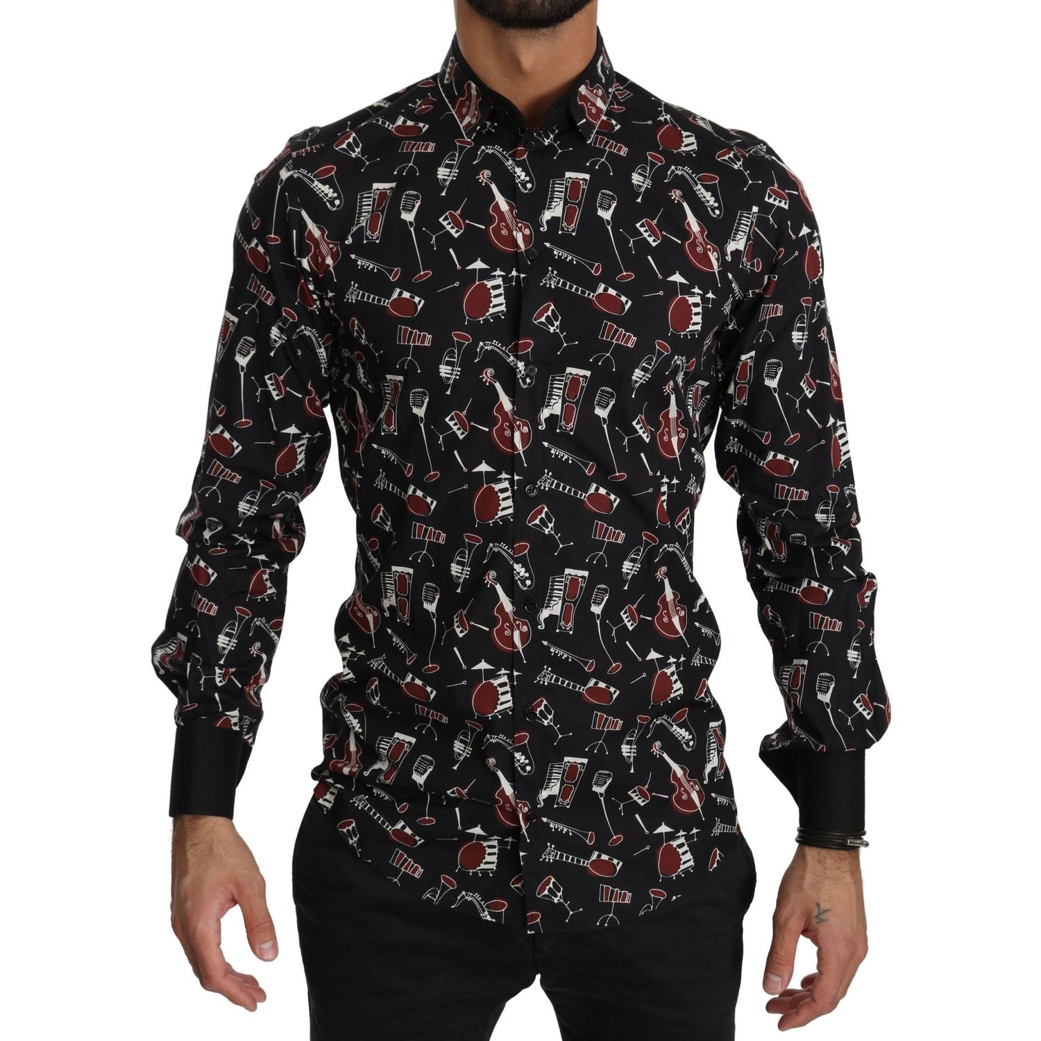Dolce & Gabbana Black Musical Instrument Slim fit Shirt