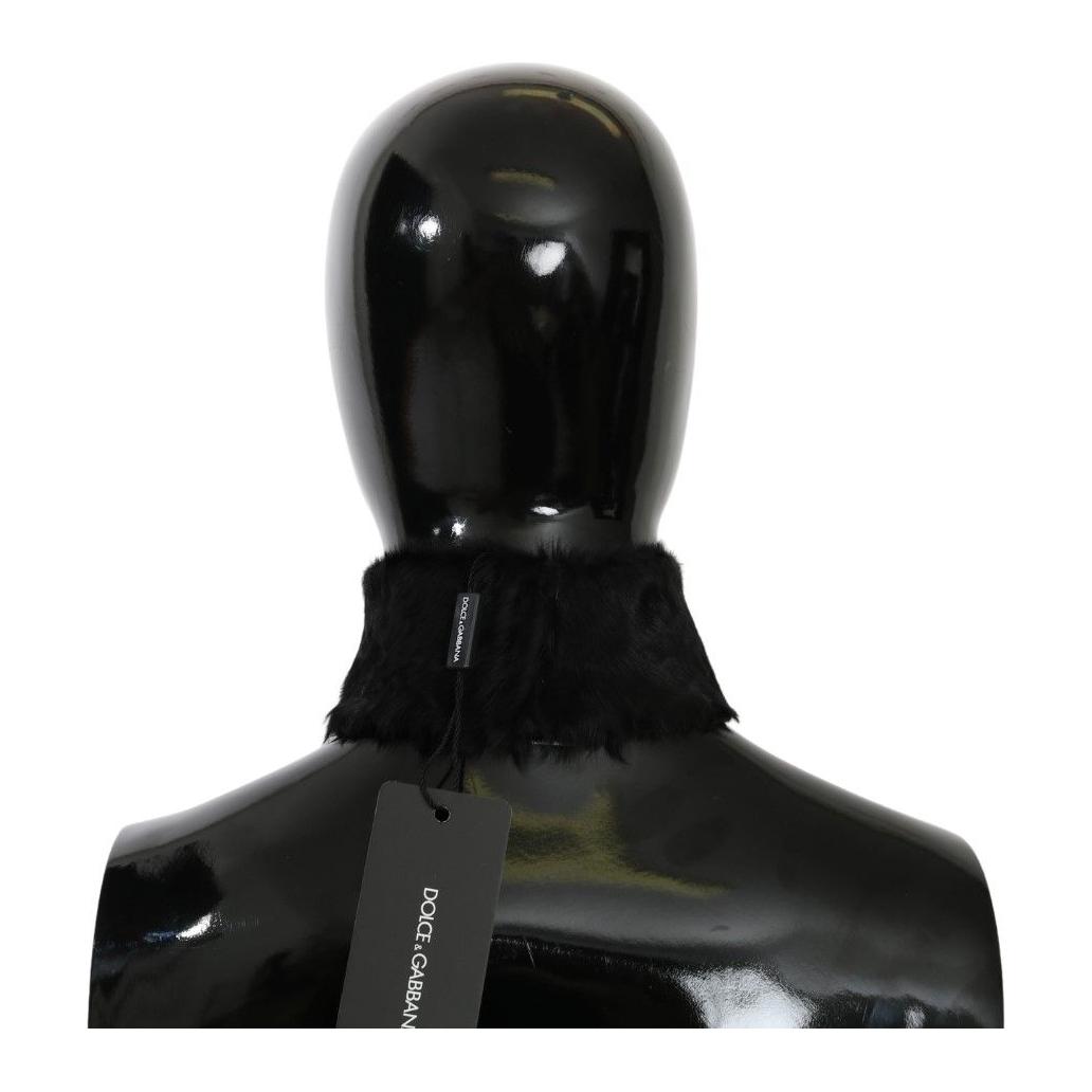 Dolce & Gabbana Black Fur Neck Collar Wrap Lambskin Scarf Fur Scarves