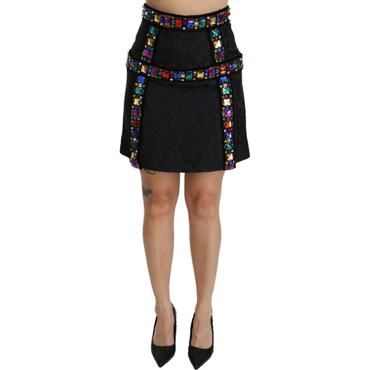 Dolce & Gabbana Elegant High-Waist Embellished Black Skirt Dolce & Gabbana Black