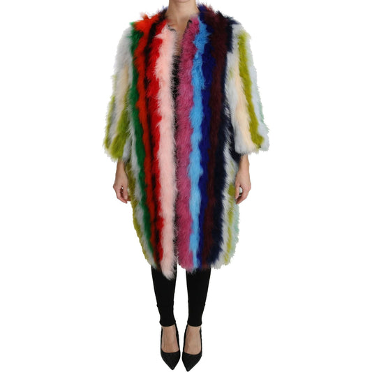 Dolce & Gabbana Elegant Multicolor Feather Long Coat Jacket Coats & Jackets Dolce & Gabbana Dark Slate Gray