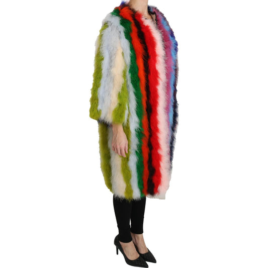 Dolce & Gabbana Elegant Multicolor Feather Long Coat Jacket Coats & Jackets Dolce & Gabbana Dark Gray